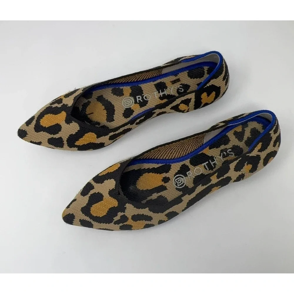 Rothy's The Point Flats Women's 8 The Big Cat Pointed‎ Leopard Print Ballet